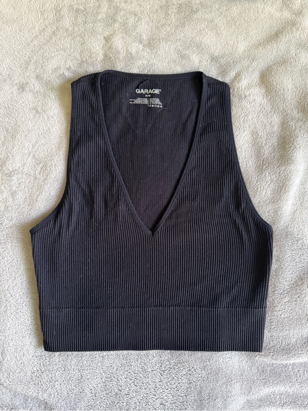Garage Black Ribbed V-Neck Crop Tank Top